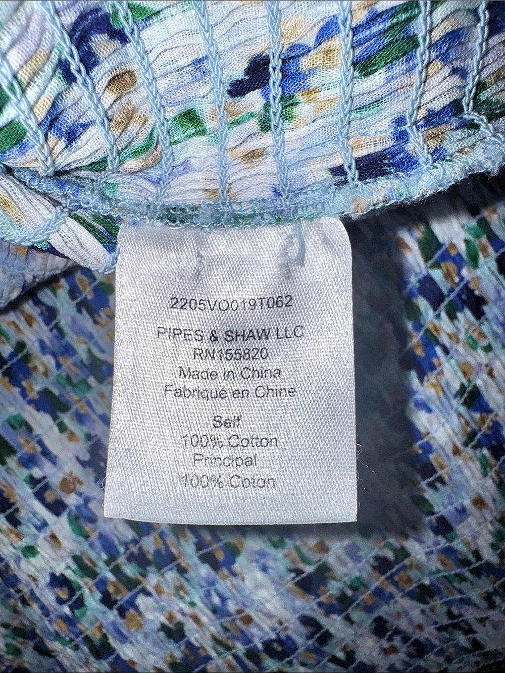 Veronica Beard Kali Floral Smocked Top Blue & White Size 6 Like New - Picture 5 of 6